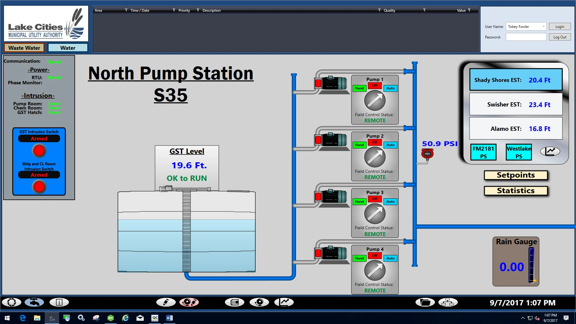 LCMUA Pump Station Monitoring and Control Display