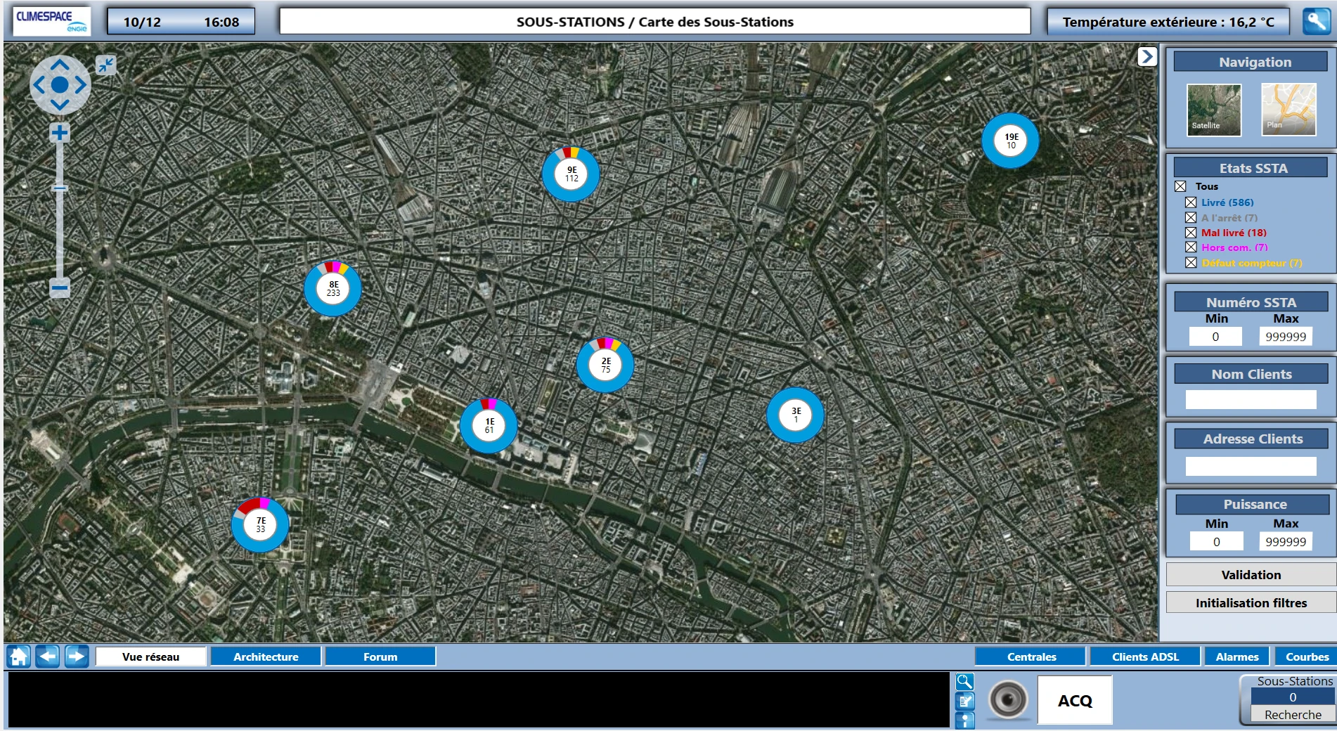 GENESIS64-produced display providing satellite image of Paris cooling network with live KPIs