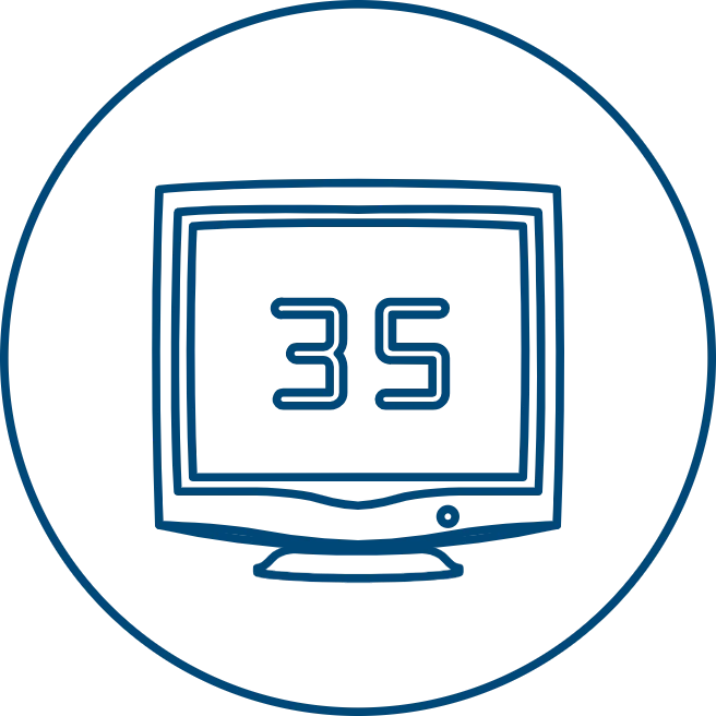 35 on monitor screen icon