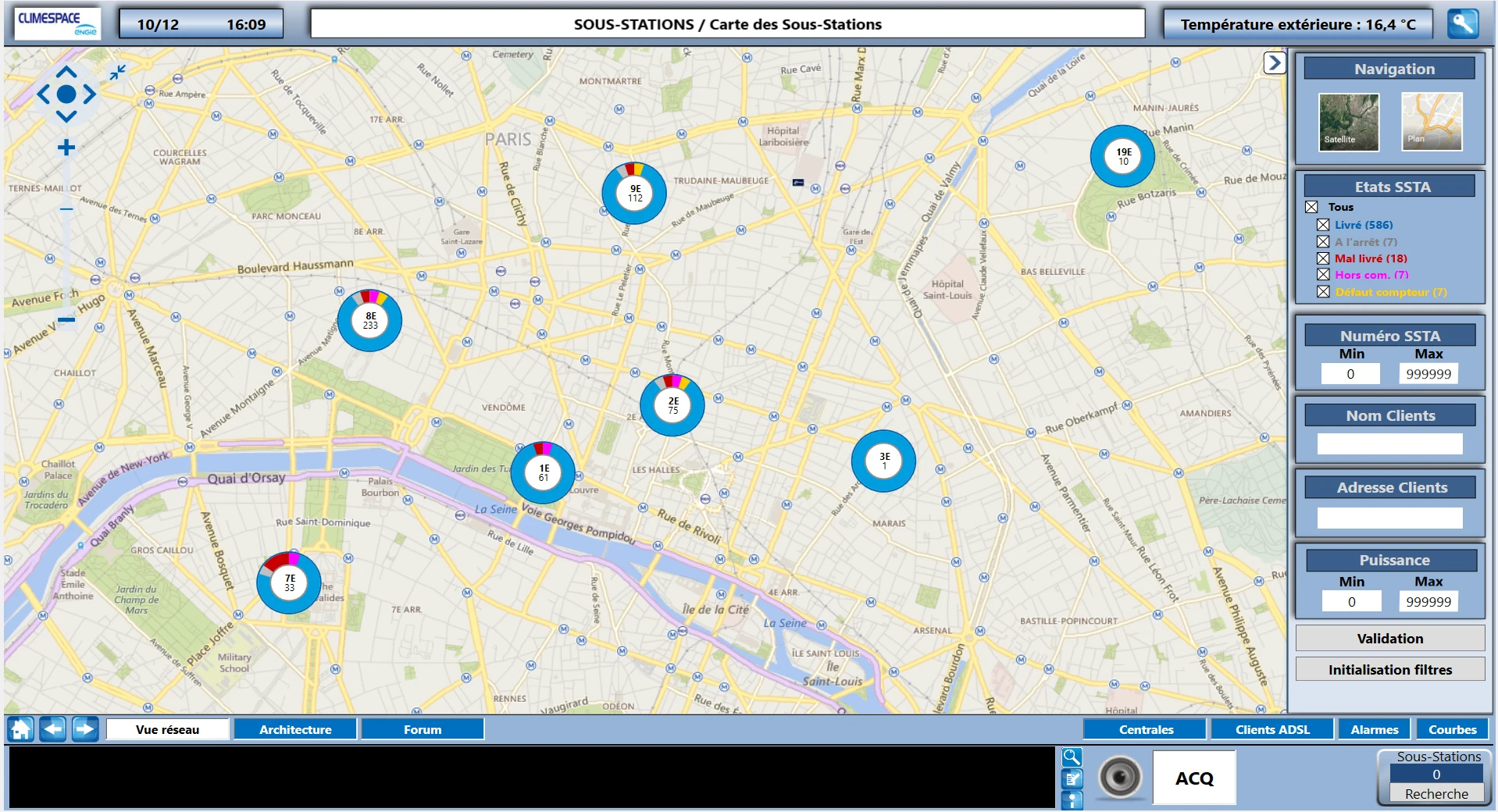 Real-time status in map view of Paris cooling stations provided via GENESIS64